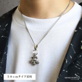 ステンレス フレアネックレス パヴェ 2カラー ダブル喜平 メンズ ペンダント 百合の紋章 ストーン ゴールド シルバー 首飾り アクセサリー 男性用 ユリモチーフ 存在感 重厚 華やか クラシカル チェーン 胸元 個性的 男性