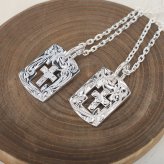 ハワイアンジュエリー ネックレス シルバー ネックレス 刻印 無料 誕生石入れ可 クロスプレート ドックタグ Wプレート シンプル シルバー925 ギフトラッピング可能 チェーン 長さ選べる プレゼント ハロウィン 【品番：CG-SP2550】