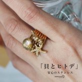 ステンレス シェルスターリング 18KGP レディース 指輪 ゴールド ワイドリング オープンリング ヒトデ 貝 シェル マリンモチーフ 海モチーフ ボリュームリング デザインリング 存在感 シンプル カジュアル リゾート おしゃれ 韓国アクセサリー