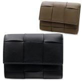 選べる2色 ボッテガヴェネタ BOTTEGA VENETA 三つ折り財布 レディース メンズ マキシイントレチャート 本革 ミニ財布 小銭入れ付き ブラック トープグレー カード6枚 750245 V3UO1