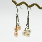 パールピアス 3連 シルバー925 フックピアス 淡水パール ホワイト オレンジ 片耳 1個 耳たぶ シンプル