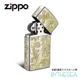 Zippo ライター ジッポライター 愛煙家 喫煙 真鍮 クロムサテーナ クロムメッキ スリムタイプ #1600 スクロール模様 5面手彫り ハワイアンジュエリー ブランド かっこいい おしゃれ ジッポーライター BY THE SEA バイザシー 彼氏 夫 男性 メンズ プレゼント ハロウィン 【品番：FL103C】