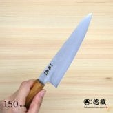 小三徳ステンレス包丁　150mm 銀三 梨地仕上げ オリーブ八角柄 日本製 徳蔵刃物 【TOKUZO KNIVES】 JAPAN Kitchen Knives 包丁 ほうちょう ホウチョウ 切れ味 家庭用 万能 両刃 お手入れ簡単 錆に強い プレゼント ギフト 贈り物 一生モノ ステンレス INOX・イノックス