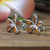 ハワイアンジュエリー コアウッド ピアス フラワープルメリア コアウッド シルバー925 ロジウムコーティング キャッチ aumakua 20G ゲージ メンズ レディース 誕生日 プレゼント ハロウィン 【品番：033-62-01】