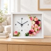 ◆花時計 ラージサイズ【BOX FLOWER フルール・クレセント】（ピンク） 置時計 （掛時計オプション有り） ハンドメイド 文字入れ可能