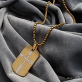 ステンレス ドッグタグネックレス ゴールド クロス メンズ ペンダント 十字架 ストーン プレート タグネックレス 男性用 アクセサリー 金色 バイカラー 格子柄 重厚感 存在感 カジュアル ストリート ヒップホップ 装飾