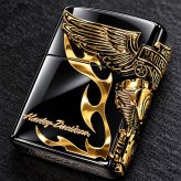 ZIPPO ハーレーダビッドソン ジッポ ライター イオンブラック＆アンティークゴールド 3面メタル 国内限定モデル 両面加工 黒金 かっこいい おしゃれ メンズ ギフト プレゼント