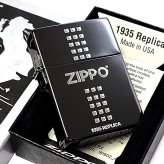 ZIPPO 1935 ジッポ ライター ロゴ ブラックニッケル 黒 角型 外ヒンジ 3バレル エッチング彫刻 銀差し シンプル かっこいい 高級 ギフト メンズ プレゼント