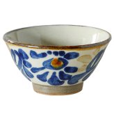 染付4寸マカイ お茶碗 360ml 壺屋焼｜仁王窯 やちむん 沖縄｜ライスボウル 飯碗 ご飯茶碗｜唐草 十草｜夫婦茶碗 ちゃわん ペア｜おしゃれ かわいい｜北欧 韓国 台湾風 カフェ風｜ギフト 新生活 プレゼント｜モダン ナチュラル