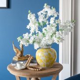 シノワズリ 花びん 丸型 高さ23cm イエロー 磁器 フラワーベース 花瓶 花器 ディスプレイ 置物 風水 開運