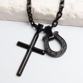 ステンレス 馬蹄ネックレス クロスネックレス ペンダント ホースシュー メタル ブラック アズキ 細身 シンプル 十字架 お洒落 黒 スター かっこいい メンズ 男性 金属アレルギー対応