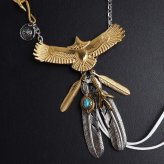 ステンレス ゴールド 特大イーグルネックレス フェザーネックレス インディアンジュエリー ペンダントネックレス メンズネックレス 18KGP 太角 あずきチェーン 太陽メタル 細身 羽根 精巧 立体的 かっこいい 男性 金属アレルギー対応
