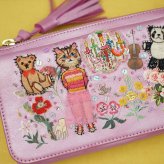 タマオワールド お財布ポシェット Student dormitory for outcasts Metallic pink ショルダーバッグ スマホショルダー 猫 ネコ ねこ パンダ チェロ 刺繍 羊革 SHO3508