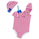 キッズ 水着 女の子 ワンピース ストライプ フリル カラー: レッド／ブルー 身長: 100cm／110cm 子供用 こども ジュニア 女児 かわいい おしゃれ 保育園 幼稚園 小学生 海 プール 水遊び 夏休み レジャー スイムウェア 夏 初夏の準備
