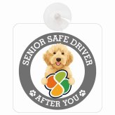 カーサイン 高齢者マーク SENIOR SAFE DRIVER オーストラリアンラブラドゥードル 車内用 吸盤タイプ 収れん火災防止タイプ 肉球 日本製 車 ステッカー