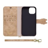iPhone15 ケース 手帳型 iPhone14 13 兼用 猫柄 かわいい おしゃれ 手帳型ケース アイフォン スマホケース カード収納 スタンド機能 マグネット ストラップ付き ベージュ