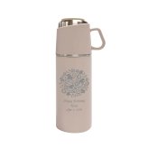 茶こし付き ワンプッシュ&カップ ボトル ベージュ 名入れ ワンタッチ 500ml 水筒 ステンレス ストレーナー 誕生日 母の日 入学祝い 保温保冷