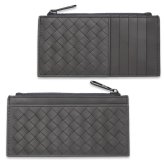 ボッテガヴェネタ BOTTEGA VENETA コインケース 小銭入れ カードケース フラグメントケース イントレチャート メンズ グレー 本革 レザー 薄型 ミニ財布 ファスナー 566430 V47W1 1428 カード5枚