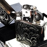 ZIPPO ライター メタル重ね貼り アンティークシルバー 鯉 ジッポ クロームバレル カープ 和柄 日本 おしゃれ かっこいい メンズ 渋い ギフト プレゼント