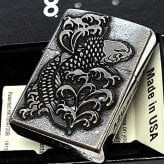 ZIPPO ライター メタル重ね貼り アンティークシルバー 鯉 ジッポ クロームバレル カープ 和柄 日本 おしゃれ かっこいい メンズ 渋い ギフト プレゼント