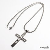 ステンレス クロスネックレス ダブル喜平 メンズ 十字架 ペンダント シルバーカラー オープンワーク 立体 ねじれ モチーフ ロングトップ 男性用 アクセサリー 首飾り カジュアル ストリート ロック 存在感 ユニセックス