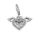 ボックス・ショッパー付 PANDORA(パンドラ) ★ Heart and Angel Wings ダングルチャーム ★ハート＆エンジェル ウィング チャーム ★ ブレスレット カスタマイズ アクセサリー シンプル 日常使い 誕生日 記念日 母の日 プレゼント ギフト｜チャーム 単品