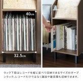 収納家具 ラック レコード ディスプレイ 本棚 おしゃれ ビンテージ モダン Calmato ヴィンテージ マガジン 斜めカットデザイン 木目柄 ブラウン 幅35.5 高さ100 ガラス板 LP 雑誌 絵本 写真集 収納棚
