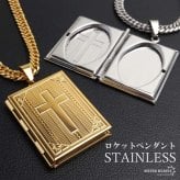 ステンレス ロケットネックレス HIPHOP ダブル喜平チェーンネックレス ロケットペンダント クロスネックレス 写真 記念 思い出 50cm 60cm ゴールドネックレス 18KGP シルバー 十字架 6面カット メンズ 男性 金属アレルギー対応