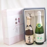 感謝の贈り物ボックス 芋焼酎とワインの贅沢な競演2本セット(勝沼仕込みの甲州スパークリングワイン 白やや辛口11.5度(山梨県) 本格芋焼酎 森伊蔵 25度(鹿児島県)) 720ml×2本