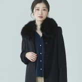 カシミヤ ロング コート レディース フォックス ファー カシミヤ100％ 黒 ステンカラー 比翼仕立て 秋冬 ブラック プレゼント ギフト ロングコート カシミヤコート フォーマル アウター 秋 冬 冠婚葬祭 ギフト プレゼント 6F (02000260r)