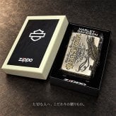 ジッポライター ハーレーダビッドソン ZIPPO かっこいい アンティーク シルバー＆ゴールド 金銀 古美仕上げ 3面メタル 鷲 日本国内限定モデル メンズ ギフト