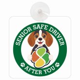 カーサイン 高齢者マーク SENIOR SAFE DRIVER ビーグル 車内用 吸盤タイプ 収れん火災防止タイプ 肉球 日本製 車 ステッカー