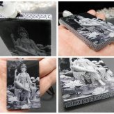 天然石4A黒ひすい本翡翠ジェダイト観音様景観画両面フロスト加工紐ネックレス