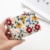 お札が折れない コンパクトウォレット 【 花と鳥 】 全面 刺繍 北欧風