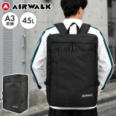リュック Airwalk エアウォーク バックパック メンズ レディース 45L 大容量 リュックサック 大きい ボックス型 スクエア型 A4 A3 PC 収納 ポケット 部活 出張 旅行 通勤 通学 修学旅行 林間学校 2泊 3泊 アウトドア スポーツ ブランド シンプル 高校生 無地 黒 ブラック