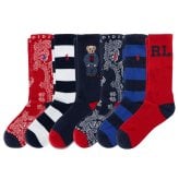 ポロラルフローレン：RL DENIM BEAR ソックス 6PK (アソート)[ソックス/ 男性下着/ メンズインナー/人気ブランド/おすすめギフト/誕生日プレゼント/メンズファッション]