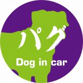 Dog in car ドッグインカー ステッカー カーステッカー パグ 毛筆書体 パープルグリーン シール 煽り運転対策 カーサイン