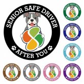 カーサイン 高齢者マーク SENIOR SAFE DRIVER アメリカンスタッフォードシャーテリア ステッカー シール 直径13cm 肉球 日本製 車
