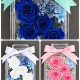 プリザーブドフラワー／青い薔薇と小花の香水瓶ギフト(ピンクと白い薔薇のカラーバリエーションあり)