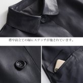 本革 レザーコート レディース ラム革 軽い 秋 ステンカラー ロングコート カジュアル アウター 革コート 女性 大人 上品 ネイビー 7号 9号 11号 13号 レザー コート ステンカラーコート 革 ギフト プレゼント 6F (04000093r)