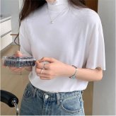 モックネックTシャツ 通販 半袖カットソー ドロップショルダー タートルネック ストレッチ素材 カジュアル 伸縮性 ゆるTシャツ 無地 シンプル 首元カバー 日よけ対策 プルオーバー 春夏秋 無地Tシャツ おしゃれ オシャレ