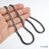 ステンレス 定番 ダブル喜平ネックレス 幅5mm 細身 チェーンネックレス メンズネックレス 6面カット 燻し アンティークシルバー 45cm 50cm 60cm 細め シンプル 王道 中折れ式 存在感 男性 金属アレルギー対応