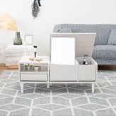 センターテーブル コスメテーブル ドレッサー ミラー付き 収納 ロータイプ 幅95cm ローテーブル 2WAY おしゃれ 姫系 かわいい コンパクト ミニドレッサー 一面鏡 鏡台 化粧台 フェミニン 女の子 机 ブラウン ホワイト 白 リビングテーブル