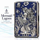 ZIPPO ライター アーマー ジッポ マーメイド ラグーン シルバー×グリッターブルー 鏡面 Mermaid Lagoon スワロフスキー かっこいい おしゃれ メンズ ギフト 動画有り プレゼント