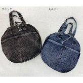 デニム ラウンドバッグ 送料無料 BG2607-09ATB ショルダーバッグ トートバッグ 丸型 前ポケット 無地 手提げバッグ 2ポケット 通勤 通学 シンプル おしゃれ カジュアル リボン 旅行 トラベル 新生活