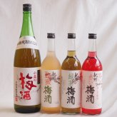 カラフル梅酒4本セット(青梅使用小正の梅酒(鹿児島) 赤しそ赤い梅酒(和歌山) 蜂蜜梅酒(和歌山) 緑茶梅酒(和歌山)) 1800ml×1本 720ml×3本