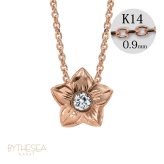 ハワイアンジュエリー ダイヤモンド ピンクゴールド ネックレス プルメリア スターフラワー 14K K14 一粒ダイヤモンド 鑑定書付 14k カットあずきチェーン太0.9mm ギフトラッピング可能 彼女 妻 女性 レディース プレゼント ハロウィン 【品番：CG-GP102R-CH123】