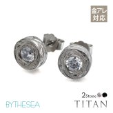金属アレルギー ピアス ハワイアンジュエリー 純チタン 一粒 ホワイト ブラックジルコニア 片耳購入可能 スタッドピアス ラウンド キャッチ シンプル 20G(ゲージ) BY THE TIEA バイザシー ギフト【品番：TIE101】