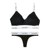 カルバンクライン Calvin Klein(CK) ブラ&ショーツ Tバック セット ロゴ 無地 ノンワイヤー アンダーウェア インナー 下着 QF8504+QF8518 004 レディース ブラック