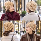 レッキスファー ニット帽 レディース 帽子 毛皮 本物 ラビットファー うさぎ 軽量 秋冬 ウール混 高級ファー 伸びる フリーサイズ 防寒 ベージュ プレセント ギフト 送料無料